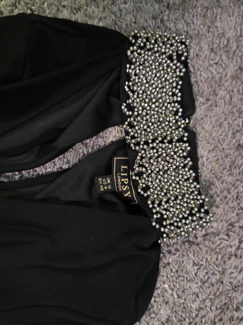Lipsy Black Long-Sleeve Bodysuit with Embellished Collar